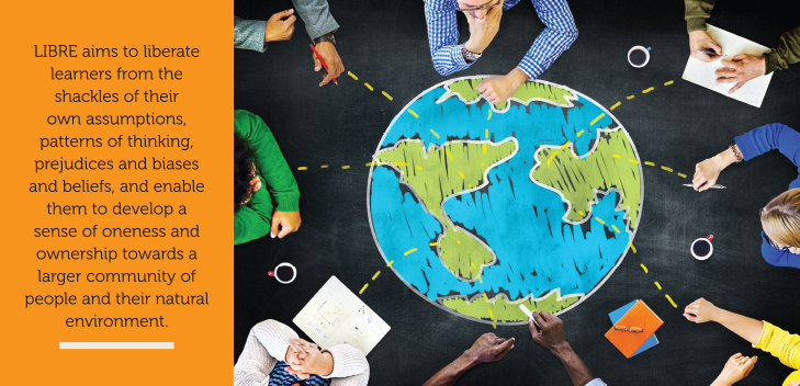 People in a group drawing up the globe